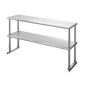 hally double overshelf of stainless steel 12'' x 48'' weight capacity 380lb, commercial 2 tier shelf for prep & work table in restaurant, home and kitchen