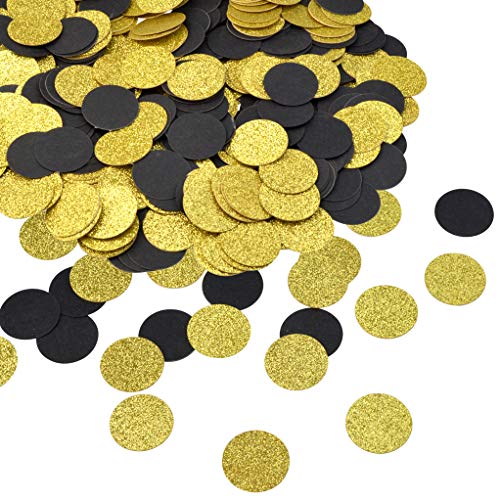 400pcs Glitter Paper Confetti Circles, Nydotd Confetti Circle Dots Confetti Graduation Party Glitter Paper Circle Dots for Party Decorations Wedding Table Decor (Gold & Black)