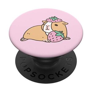cute guinea pig with strawberry beret popsockets popgrip: swappable grip for phones & tablets