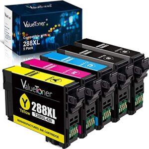 Valuetoner Remanufactured Ink Cartridge Replacement for Epson T288XL T288 XL 288XL 288 XL to use with XP-430 XP-340 XP-440 XP-330 XP-434 XP-446 Printer (2 Black, 1 Cyan, 1 Magenta, 1 Yellow, 5 Pack)