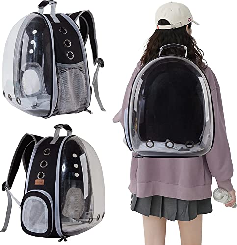 XZKING Cat Backpack Carrier Bubble Bag, Transparent Space Capsule Pet Carrier Dog Hiking Backpack, Small Dog Backpack Carrier for Cats Puppies Airline Approved Travel Carrier Outdoor Use Black