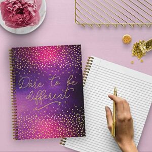 Softcover Dare 8.5" x 11" Motivational Spiral Notebook/Journal, 120 College Ruled Pages, Durable Gloss Laminated Cover, Gold Wire-o Spiral. Made in the USA