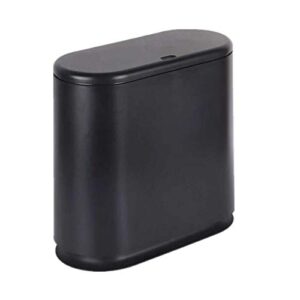 ieek plastic trash can with press top lid,2.4 gallon /10 liter garbage can,black modern waste basket thin trash cans for bathroom,kitchen,living room,office and narrow spaces