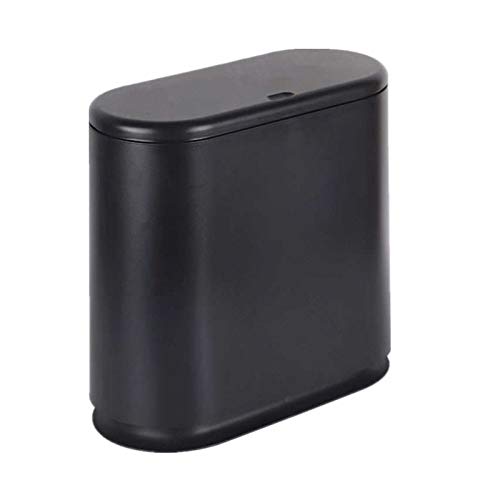 IEEK Plastic Trash Can with Press Top Lid,2.4 Gallon /10 Liter Garbage Can,Black Modern Waste Basket Thin Trash Cans for Bathroom,Kitchen,Living Room,Office and Narrow Spaces