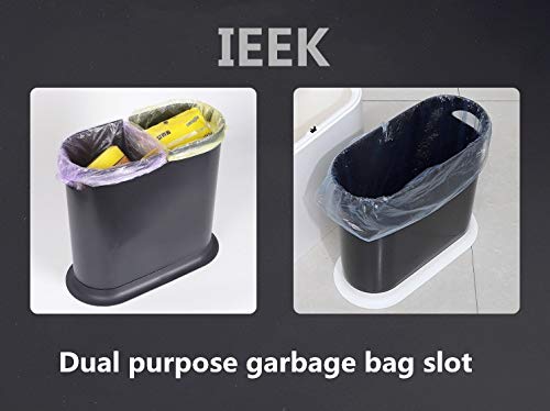 IEEK Plastic Trash Can with Press Top Lid,2.4 Gallon /10 Liter Garbage Can,Black Modern Waste Basket Thin Trash Cans for Bathroom,Kitchen,Living Room,Office and Narrow Spaces