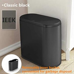 IEEK Plastic Trash Can with Press Top Lid,2.4 Gallon /10 Liter Garbage Can,Black Modern Waste Basket Thin Trash Cans for Bathroom,Kitchen,Living Room,Office and Narrow Spaces