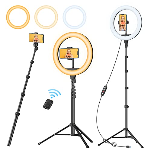 TODI 12" Ring Light with 63" extendable Tripod Stand, Selfie Ring Light with Phone Holder and Wireless Remote, 【2-in-1】 Dimmable LED Ring Light & Selfie Stick for Makeup/Live Stream/Photography