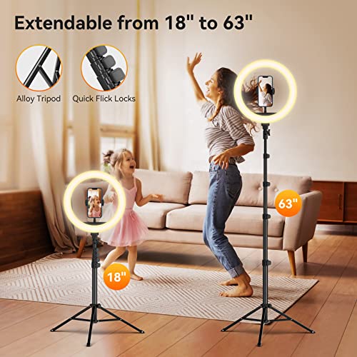 TODI 12" Ring Light with 63" extendable Tripod Stand, Selfie Ring Light with Phone Holder and Wireless Remote, 【2-in-1】 Dimmable LED Ring Light & Selfie Stick for Makeup/Live Stream/Photography