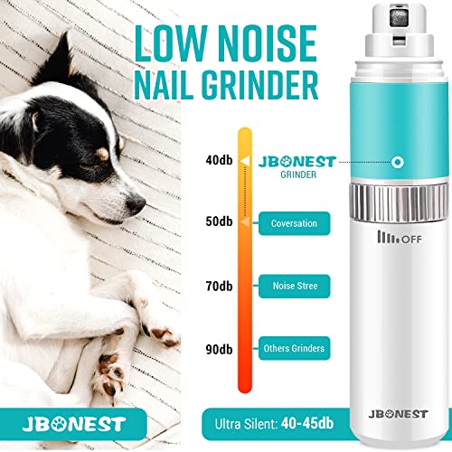 JBonest Dog Nail Grinder with Quite Low Noise for Large Medium Small Dogs and Cats, Highly Speeds Rechargeable Pet Claw Trimmer with Clipper and File