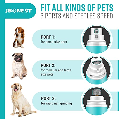 JBonest Dog Nail Grinder with Quite Low Noise for Large Medium Small Dogs and Cats, Highly Speeds Rechargeable Pet Claw Trimmer with Clipper and File