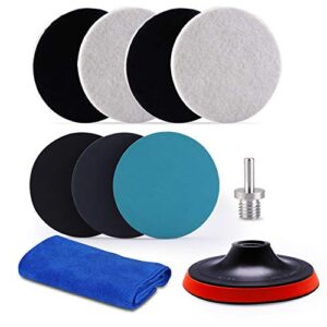 zfe 5inch glass polishing pads, 10pcs wool felt disc glass polishing kit buffing pads sanding discs with backing pad and m14 drill adapter for rotary tools polish glass and metal
