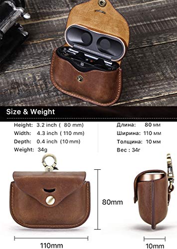 for wf-1000xm3 Case, Personalized wf-1000xm3 Leather case with Carabiner, Genuine Leather Protective Case Cover Shockproof for Sony WF-1000xm3 Case Wireless Charging Case (Blank, Brown)