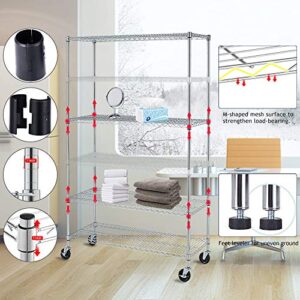 Heavy Duty Metal Shelves Adjustable 6 Tier Wire Shelving Unit with Wheels Anti-Rust Sturdy Wire Shelf 77"x48"x18" Space Saving Steel Wire Rack for Commercial Kitchen Storage Chrome Garage Shelving