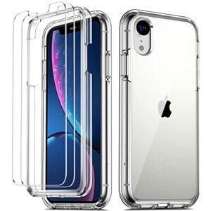 coolqo compatible for iphone xr case, with [2 x tempered glass screen protector] clear 360 full body coverage hard pc+soft silicone tpu 3in1 [heavy duty shockproof defender] phone protective cover