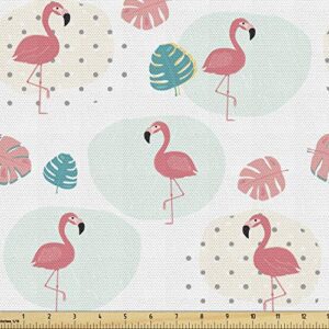 Ambesonne Tropical Fabric by The Yard, Flamingo Birds on Polka Dots Exotic Monstera Leaves Pastel Hawaiian, Decorative Fabric for Upholstery and Home Accents, 1 Yard, Coral Seafoam