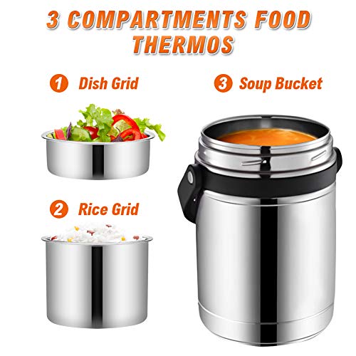 Thermos for Hot Food,88oz Wide Mouth Soup Thermos,Large Food Thermos,Multiple Tier Food Flask with Handle,Thermal Soup Container,Stainless Steel Food Jar,Travel Insulated Lunch Box,Lunch Container