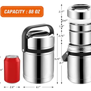 Thermos for Hot Food,88oz Wide Mouth Soup Thermos,Large Food Thermos,Multiple Tier Food Flask with Handle,Thermal Soup Container,Stainless Steel Food Jar,Travel Insulated Lunch Box,Lunch Container