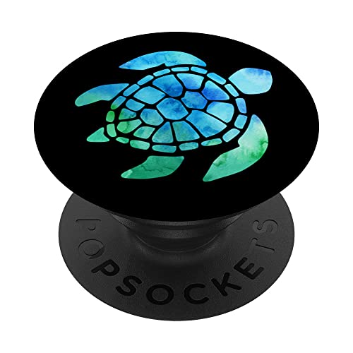 Blue Sea Turtle Phone Holder in Black Background Design PopSockets Swappable PopGrip