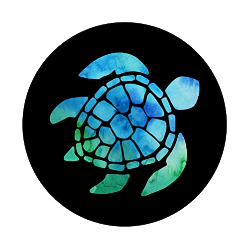 Blue Sea Turtle Phone Holder in Black Background Design PopSockets Swappable PopGrip