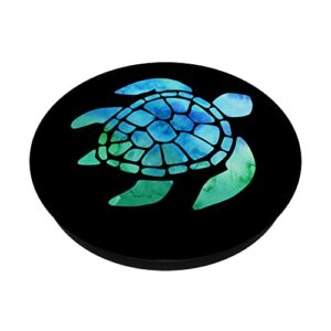 Blue Sea Turtle Phone Holder in Black Background Design PopSockets Swappable PopGrip