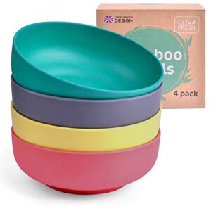 get fresh bamboo kids bowls set - 4-pack reusable bamboo dinnerware bowls for kids and toddlers - colorful bamboo fiber childrens dinner bowls for everyday use - bamboo dishes for kids and adults