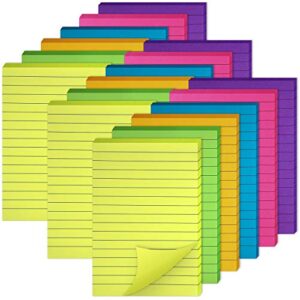 18 pack lined sticky notes 4 x 6 inch colorful self sticky notes lined memos for school office and home supplies, 540 sheets, 6 colors