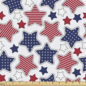 ambesonne 4th of july fabric by the yard grunge celebration of independence day united states of america decorative fabric for water resistant for outdoor furnishing indoor projects 1 yard blue white