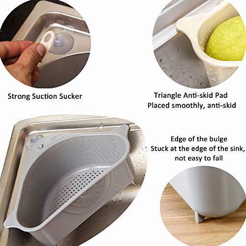 Sink Drains Strainers,Triangular Sink Basket Shelf With Suction Cup Sucker,Corner Hanging,Sink Storage Rack Holder For Kitchen Bathroom Soap Box Organizer (1pc Gray)