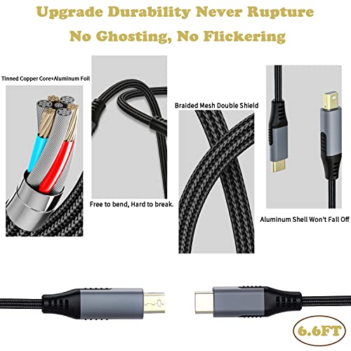 USB C to Mini DisplayPort DP Cable,Knaive Type C Unidirectional to Mini DP 4K@60Hz Compatible with MacBook Pro/Air/iMac/Mac Mini/Surface to Mini DP Monitor(6ft)