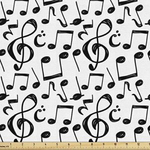 ambesonne music fabric by the yard, sketchy musical notes and melody entertainment fine arts theme pattern, decorative fabric for upholstery and home accents, 1 yard, white black