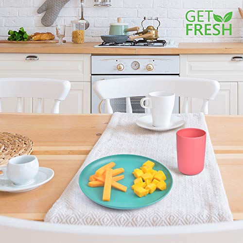 GET FRESH Bamboo Kids Plates Set – 4-pack Reusable Bamboo Dinner Plates for Kids and Toddlers – Colorful Bamboo Fiber Childrens Dinnerware Set – Kids Bamboo Tableware Plates for Everyday Use