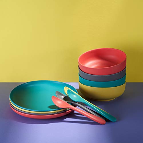 GET FRESH Bamboo Kids Plates Set – 4-pack Reusable Bamboo Dinner Plates for Kids and Toddlers – Colorful Bamboo Fiber Childrens Dinnerware Set – Kids Bamboo Tableware Plates for Everyday Use