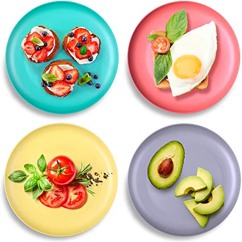 GET FRESH Bamboo Kids Plates Set – 4-pack Reusable Bamboo Dinner Plates for Kids and Toddlers – Colorful Bamboo Fiber Childrens Dinnerware Set – Kids Bamboo Tableware Plates for Everyday Use