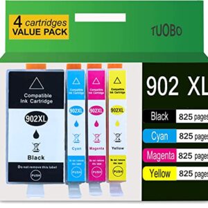 Tuobo Remanufactured Ink Cartridge Replacement for HP 902xl 902 XL Ink for OfficeJet Pro 6968 6978 6958 6962 6960 6970 6979 6950 6954 6975 Printer (1BK+1C+1M+1Y)