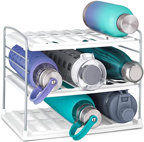 YouCopia UpSpace Water Bottle and Travel Mug Cabinet Organizer, Adjustable Storage Rack for Kitchen Organization, 3-Shelf