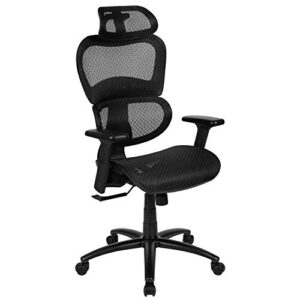 flash furniture lo ergonomic mesh office chair with 2-to-1 synchro-tilt, adjustable headrest, lumbar support, and adjustable pivot arms in black