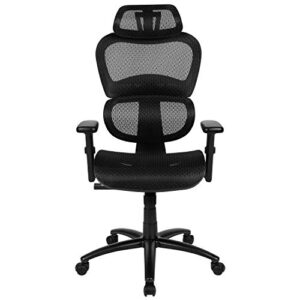 Flash Furniture LO Ergonomic Mesh Office Chair with 2-to-1 Synchro-Tilt, Adjustable Headrest, Lumbar Support, and Adjustable Pivot Arms in Black