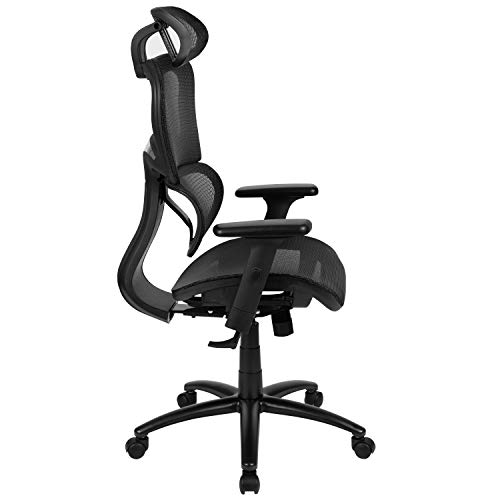 Flash Furniture LO Ergonomic Mesh Office Chair with 2-to-1 Synchro-Tilt, Adjustable Headrest, Lumbar Support, and Adjustable Pivot Arms in Black