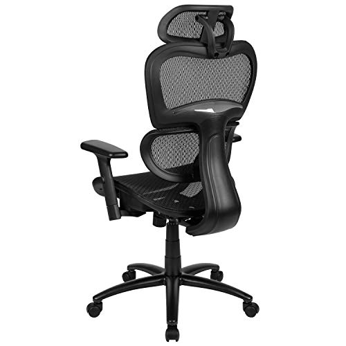 Flash Furniture LO Ergonomic Mesh Office Chair with 2-to-1 Synchro-Tilt, Adjustable Headrest, Lumbar Support, and Adjustable Pivot Arms in Black