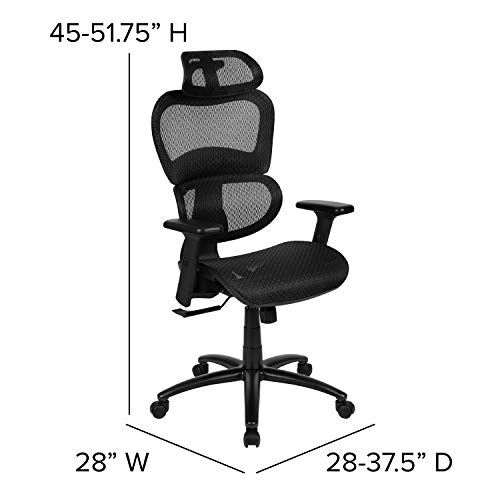 Flash Furniture LO Ergonomic Mesh Office Chair with 2-to-1 Synchro-Tilt, Adjustable Headrest, Lumbar Support, and Adjustable Pivot Arms in Black