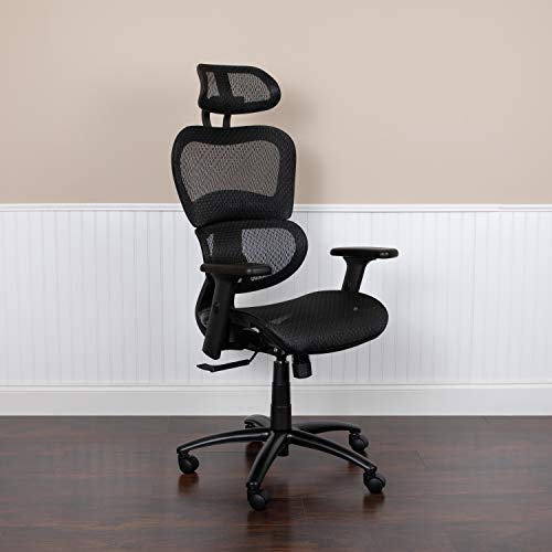 Flash Furniture LO Ergonomic Mesh Office Chair with 2-to-1 Synchro-Tilt, Adjustable Headrest, Lumbar Support, and Adjustable Pivot Arms in Black