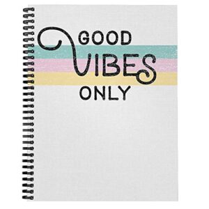 softcover good vibes 8.5" x 11" motivational spiral notebook/journal, 120 college ruled pages, durable gloss laminated cover, black wire-o spiral. made in the usa