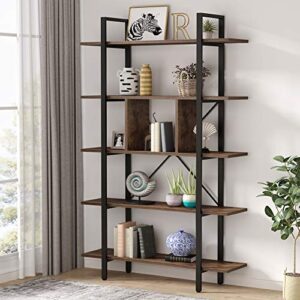 tribesigns bookshelf, 5-tier industrial bookcase, display shelf decorative shelf wood storage rack for corner, living room, office