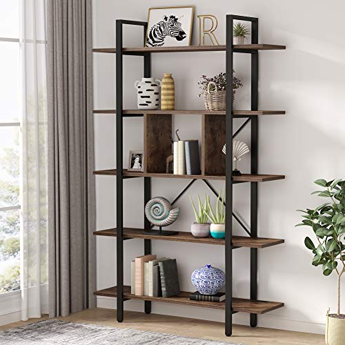 Tribesigns Bookshelf, 5-Tier Industrial Bookcase, Display Shelf Decorative Shelf Wood Storage Rack for Corner, Living Room, Office