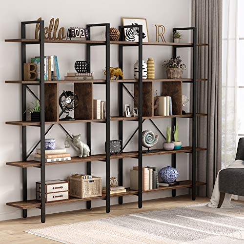 Tribesigns Bookshelf, 5-Tier Industrial Bookcase, Display Shelf Decorative Shelf Wood Storage Rack for Corner, Living Room, Office