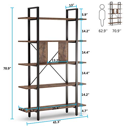 Tribesigns Bookshelf, 5-Tier Industrial Bookcase, Display Shelf Decorative Shelf Wood Storage Rack for Corner, Living Room, Office