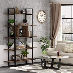 Tribesigns Bookshelf, 5-Tier Industrial Bookcase, Display Shelf Decorative Shelf Wood Storage Rack for Corner, Living Room, Office