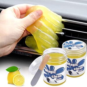 efuncar car cleaning gel universal auto interior detailing gel slime fresh lemon cleaner putty dashboard dust removal glue for home office pc keyboard air vent cup holder, with a scraper, 2pack, 320g