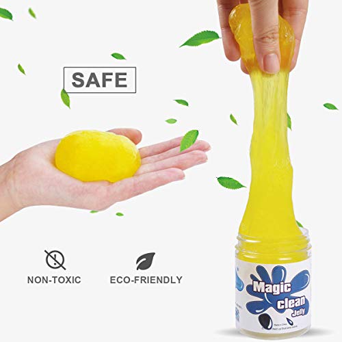 eFuncar Car Cleaning Gel Universal Auto Interior Detailing Gel Slime Fresh Lemon Cleaner Putty Dashboard Dust Removal Glue for Home Office PC Keyboard Air Vent Cup Holder, with A Scraper, 2Pack, 320G