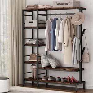 tribesigns free-standing closet organizer with hooks, heavy duty clothes shelf garment rack with shelves and hanging rod, metal clothing storage for bedroom, capacity 450lb